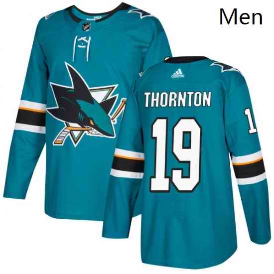 Mens Adidas San Jose Sharks 19 Joe Thornton Authentic Teal Green Home NHL Jersey